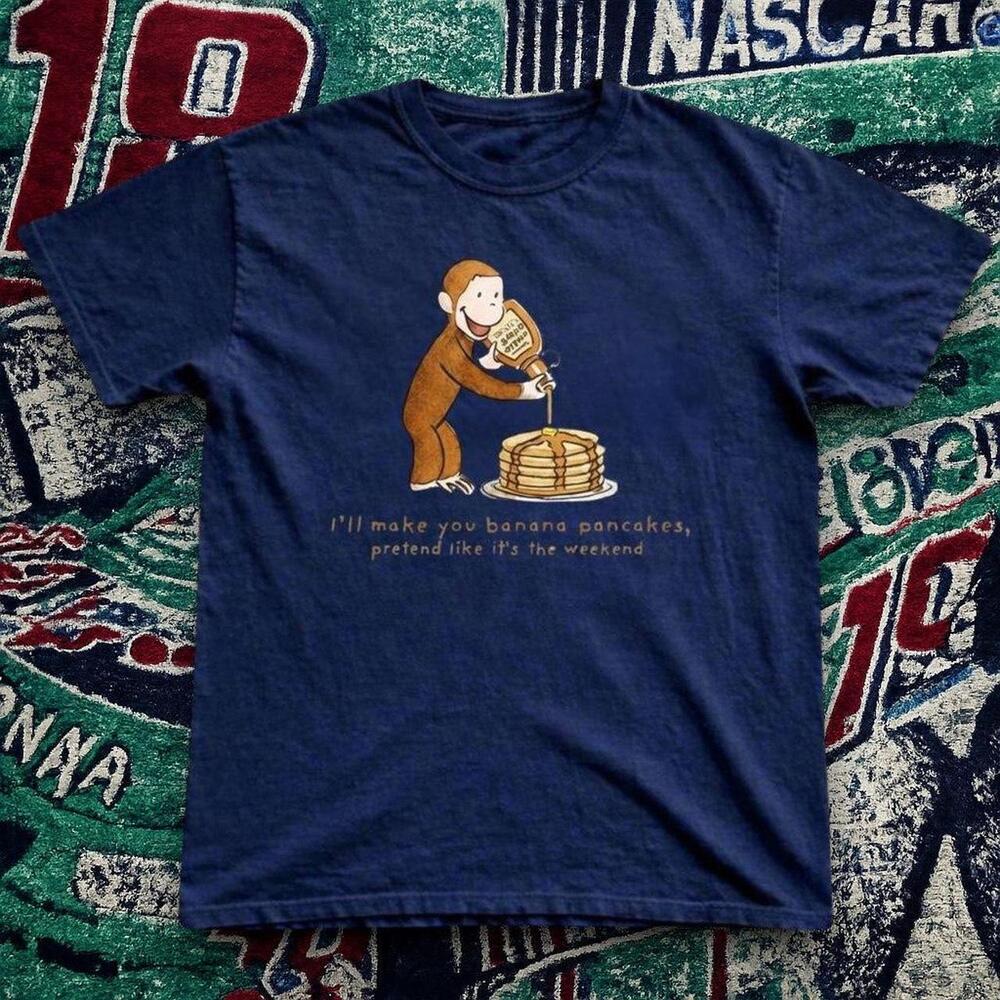Curious George Cartoon Graphic Navy T-Shirt Reprint